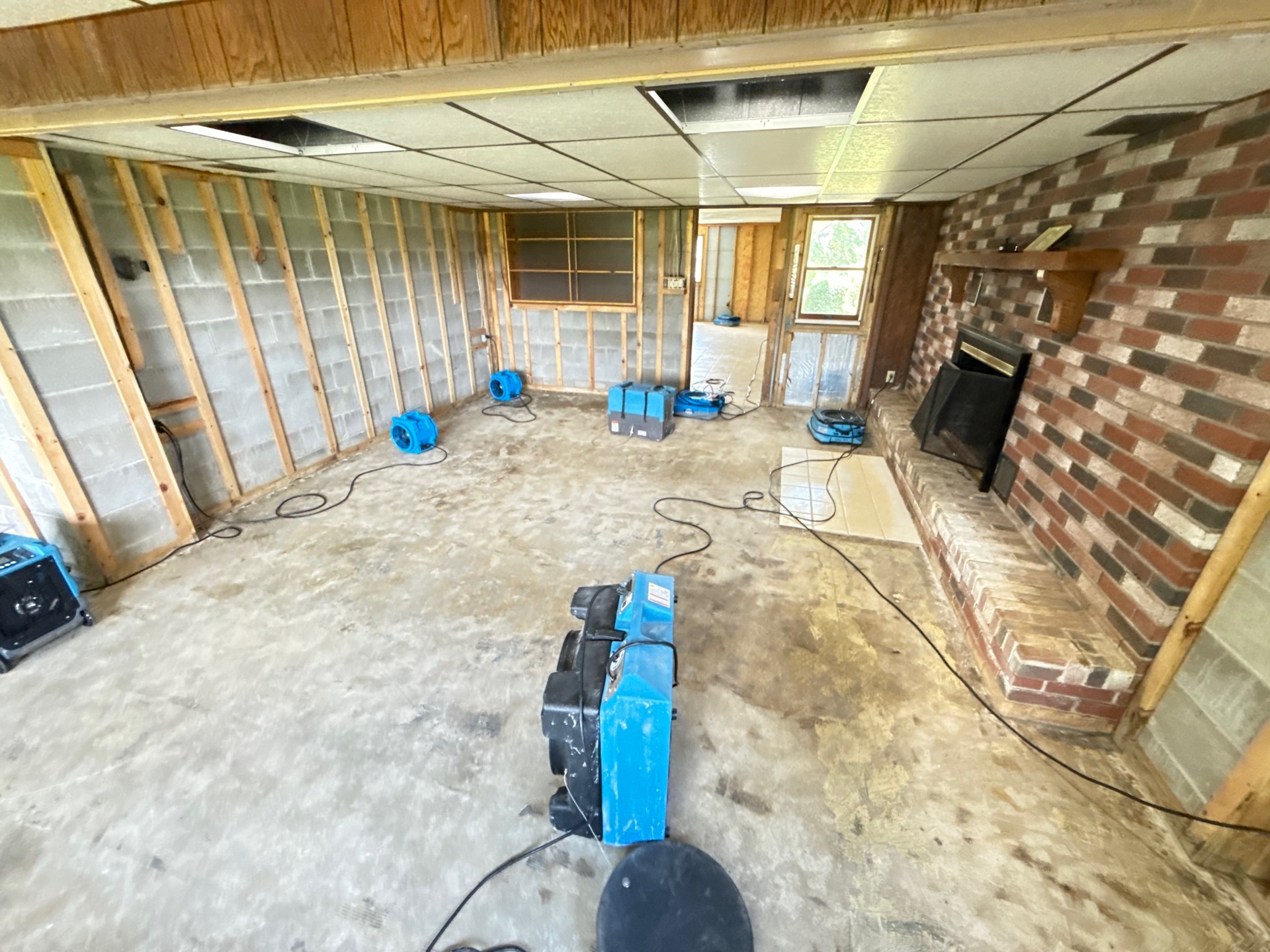 Drying equipment staged in a commercial lower level in Salt Lake City