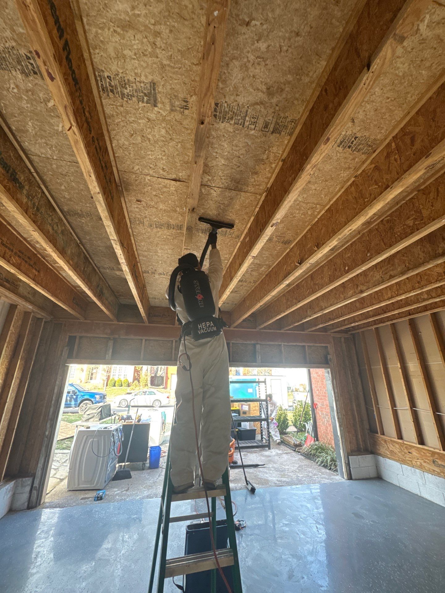 HEPA vacuuming of framing during fire damage cleanup