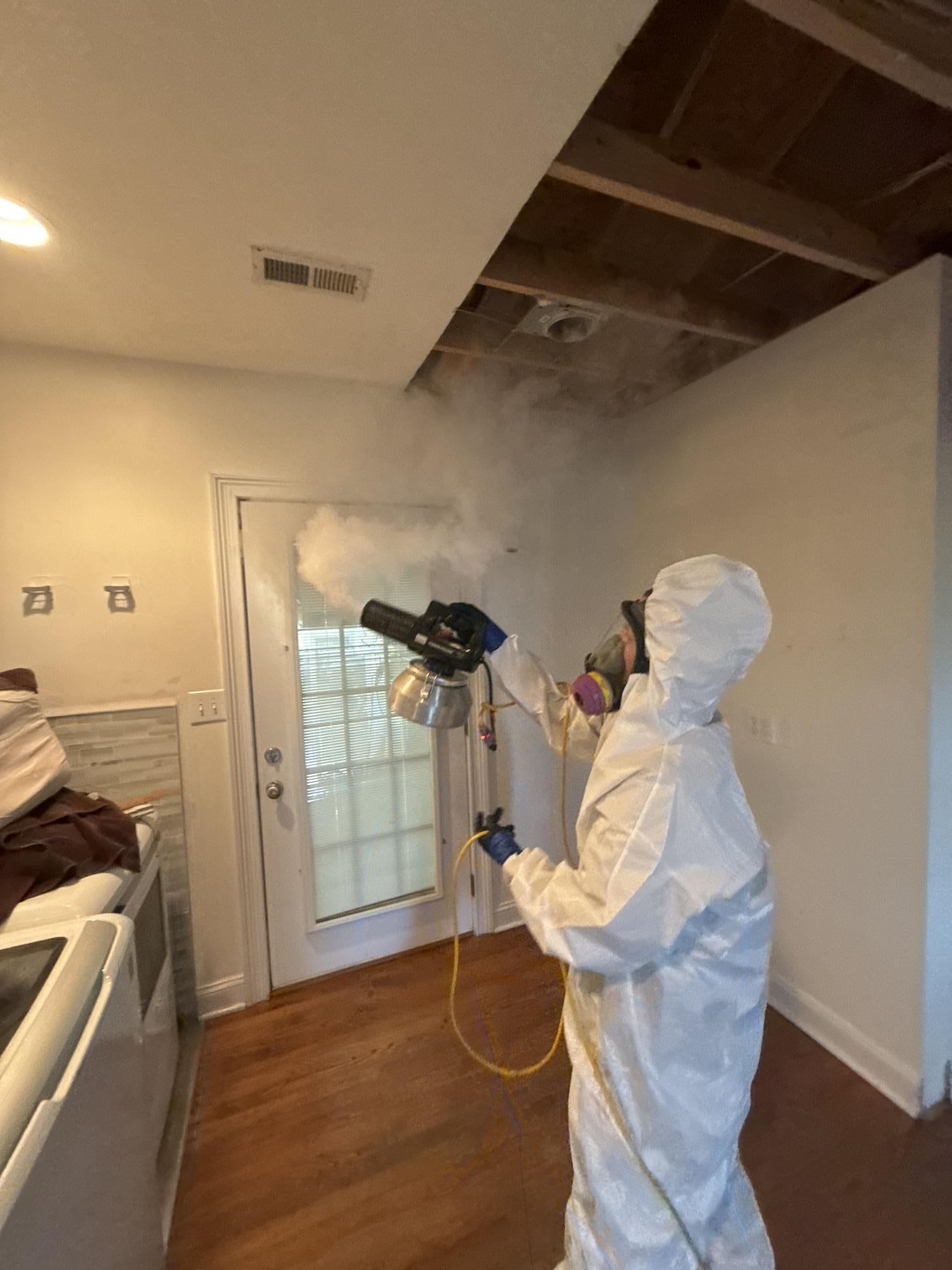 IRS technician fogging an area for mold remediation in Salt Lake City